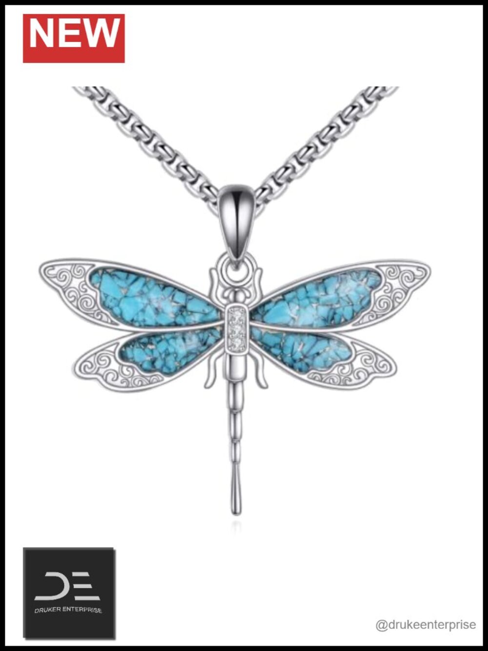 Turquoise Dragonfly Necklace 18k White Gold Plated Pendant Jewelry Gift for